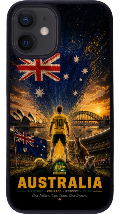 Coque iPhone 12 mini - Silicone rigide noir Football Australie splash 2026