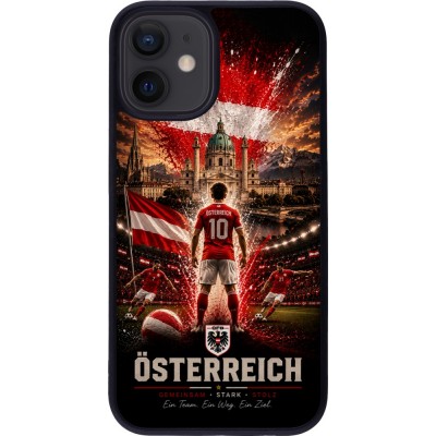 Coque iPhone 12 mini - Silicone rigide noir Football Autriche splash 2026