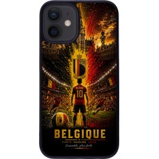 Coque iPhone 12 mini - Silicone rigide noir Football Belgique splash 2026