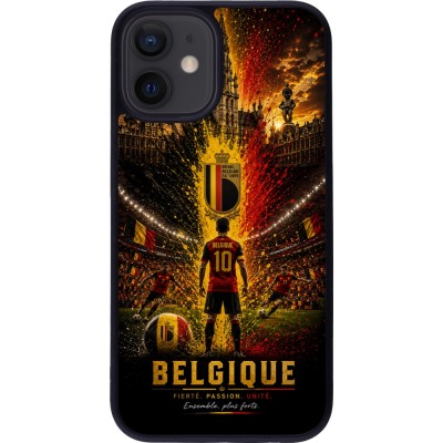 Coque iPhone 12 mini - Silicone rigide noir Football Belgique splash 2026
