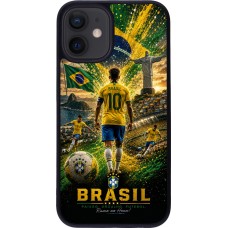 Coque iPhone 12 mini - Silicone rigide noir Football Brésil splash 2026