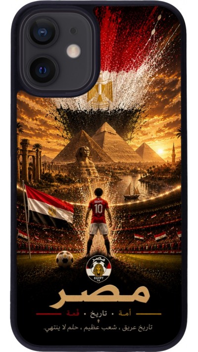 Coque iPhone 12 mini - Silicone rigide noir Football Égypte splash 2026