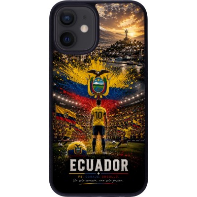 Coque iPhone 12 mini - Silicone rigide noir Football Équateur splash 2026