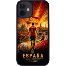 Coque iPhone 12 mini - Silicone rigide noir Football Espagne splash 2026