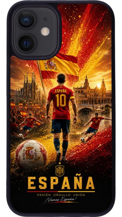 Coque iPhone 12 mini - Silicone rigide noir Football Espagne splash 2026