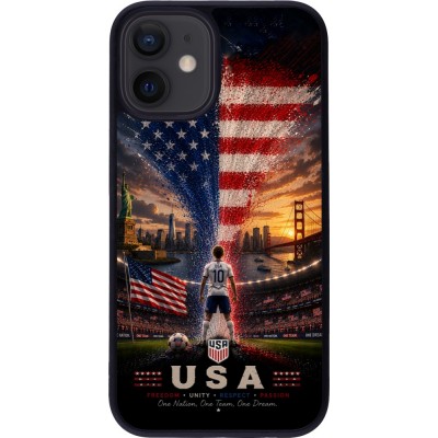 Coque iPhone 12 mini - Silicone rigide noir Football États-Unis splash 2026