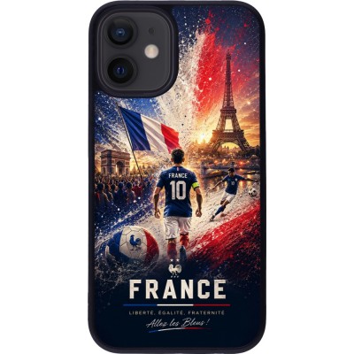 Coque iPhone 12 mini - Silicone rigide noir Football France splash 2026