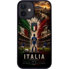 Coque iPhone 12 mini - Silicone rigide noir Football Italie splash 2026