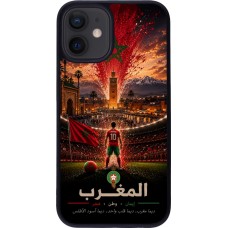 Coque iPhone 12 mini - Silicone rigide noir Football Maroc splash 2026