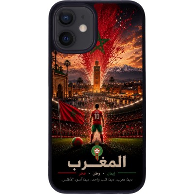 Coque iPhone 12 mini - Silicone rigide noir Football Maroc splash 2026