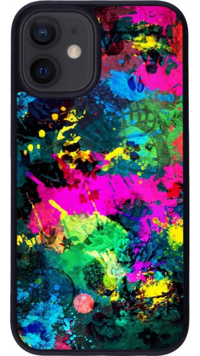 Coque iPhone 12 mini - Silicone rigide noir splash paint
