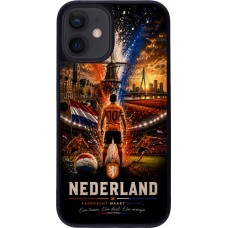 Coque iPhone 12 mini - Silicone rigide noir Football Pays-Bas splash 2026