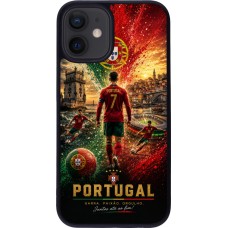 Coque iPhone 12 mini - Silicone rigide noir Football Portugal splash 2026