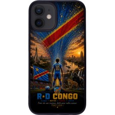 Coque iPhone 12 mini - Silicone rigide noir Football République démocratique du Congo splash 2026