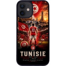Coque iPhone 12 mini - Silicone rigide noir Football Tunisie splash 2026
