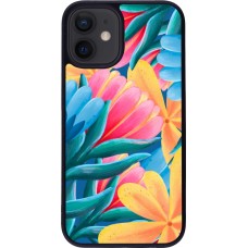 Coque iPhone 12 mini - Silicone rigide noir Spring 23 colorful flowers