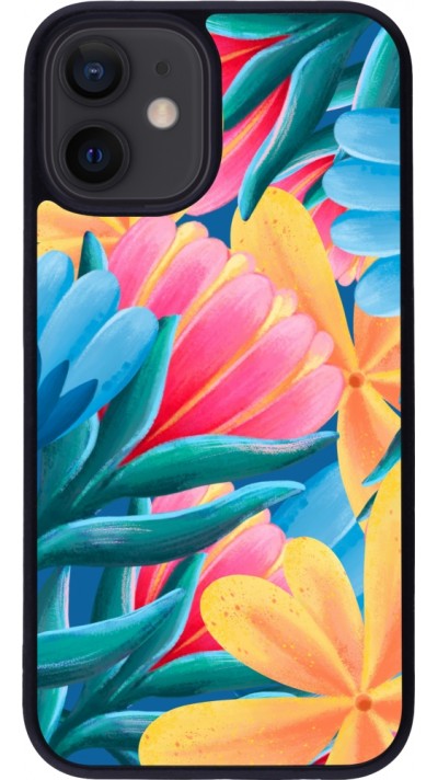 iPhone 12 mini Case Hülle - Silikon schwarz Spring 23 colorful flowers