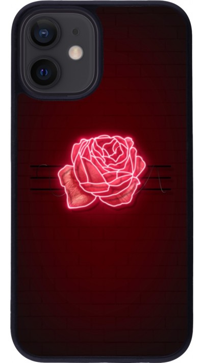 Coque iPhone 12 mini - Silicone rigide noir Spring 23 neon rose