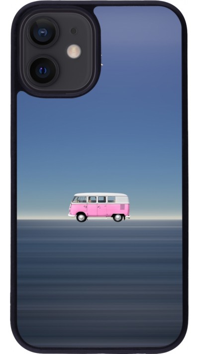 Coque iPhone 12 mini - Silicone rigide noir Spring 23 pink bus
