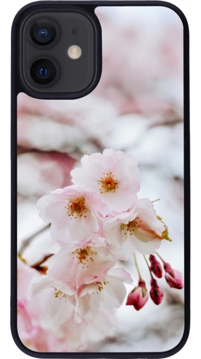 Coque iPhone 12 mini - Silicone rigide noir Cherry tree 2026
