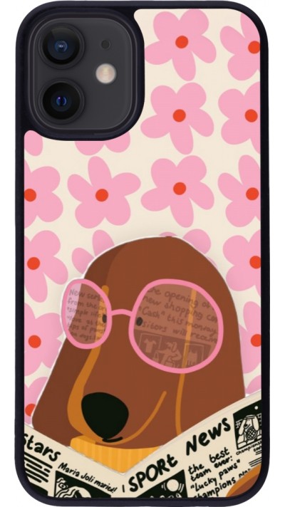 Coque iPhone 12 mini - Silicone rigide noir Dog with newspaper 2026