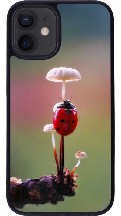 Coque iPhone 12 mini - Silicone rigide noir Ladybird on a mushroom 2026