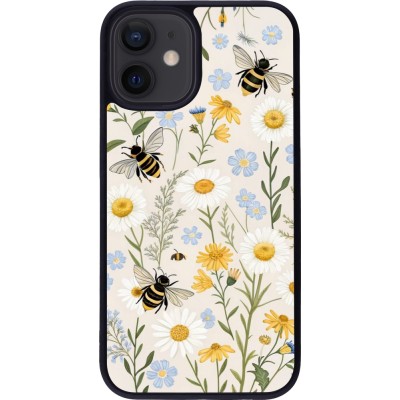 Coque iPhone 12 mini - Silicone rigide noir Pattern bees Spring 2026
