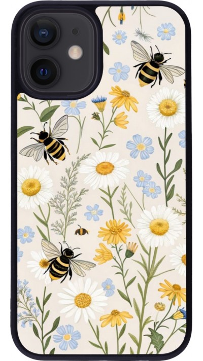 Coque iPhone 12 mini - Silicone rigide noir Pattern bees 2026