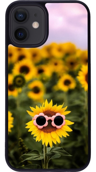 Coque iPhone 12 mini - Silicone rigide noir Sunflower with glasses 2026