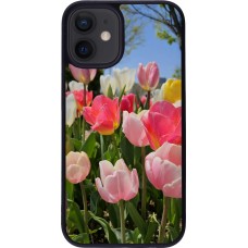 Coque iPhone 12 mini - Silicone rigide noir Tulips 2026