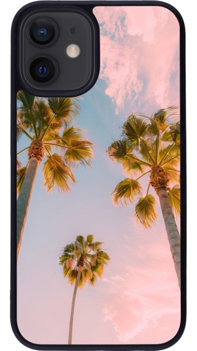 Coque iPhone 12 mini - Silicone rigide noir Summer 2025 Palmiers