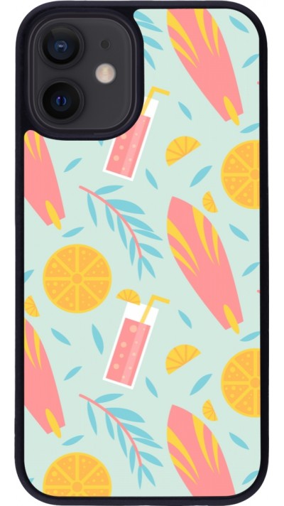 Coque iPhone 12 mini - Silicone rigide noir Summer 2025 Pattern citron