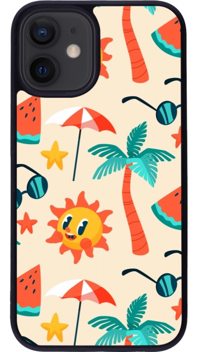Coque iPhone 12 mini - Silicone rigide noir Summer 2025 Pattern soleil