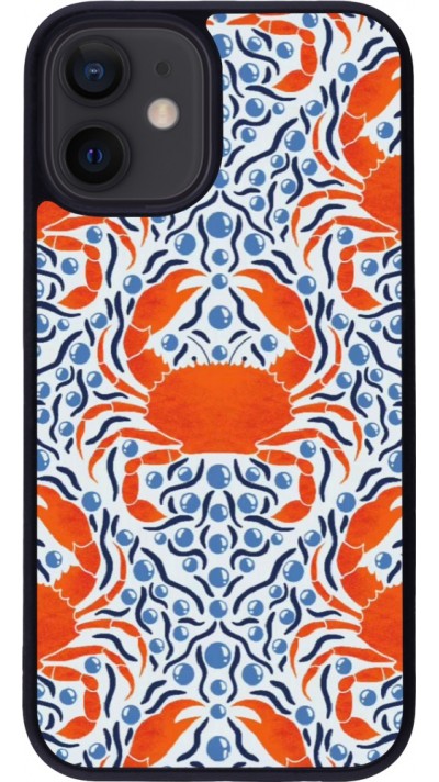 Coque iPhone 12 mini - Silicone rigide noir Crabs and pearls Summer 2026