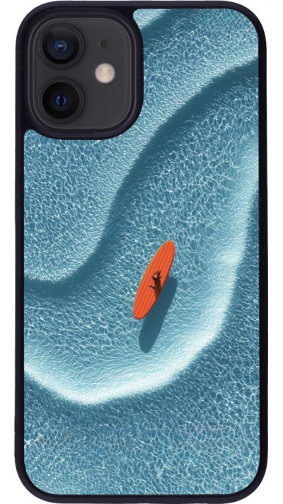 Coque iPhone 12 mini - Silicone rigide noir Orange surf Summer 2026