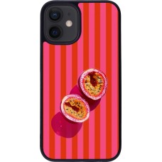 Coque iPhone 12 mini - Silicone rigide noir Passion fruit Summer 2026