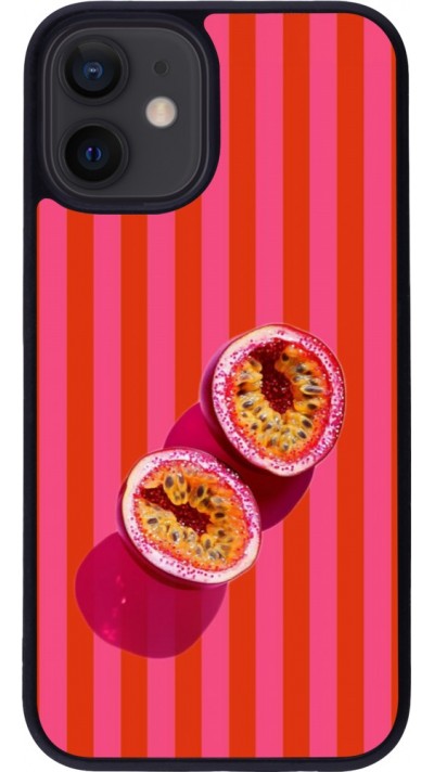 Coque iPhone 12 mini - Silicone rigide noir Passion fruit Summer 2026