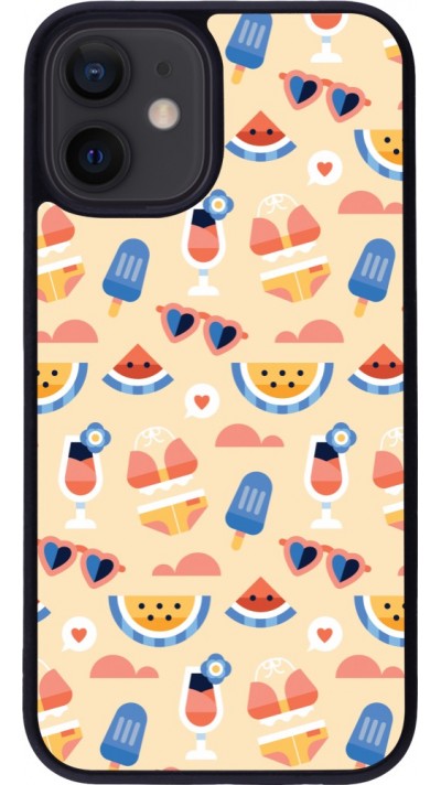 Coque iPhone 12 mini - Silicone rigide noir Pattern Summer 2026