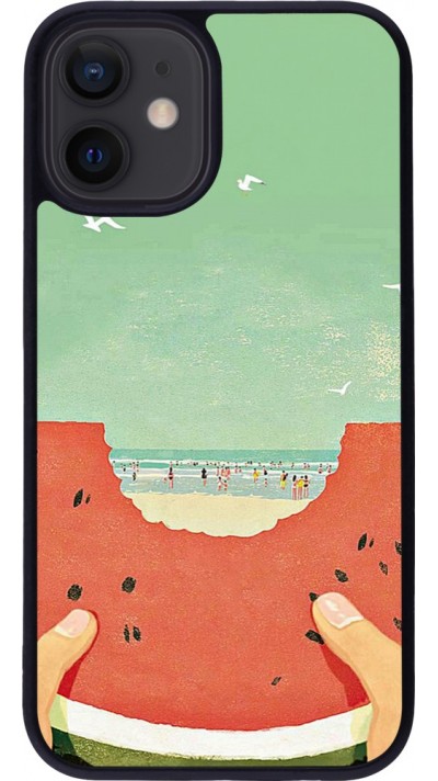 Coque iPhone 12 mini - Silicone rigide noir Views through a watermelon Summer 2026