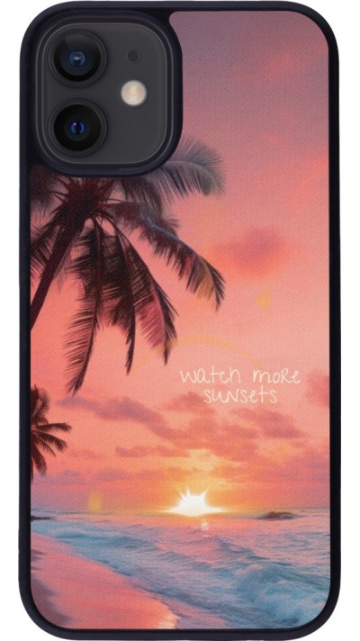 Coque iPhone 12 mini - Silicone rigide noir Watch more sunsets Summer 2026