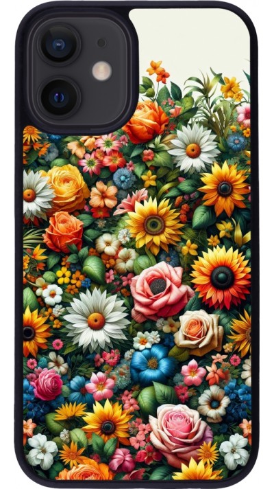 Coque iPhone 12 mini - Silicone rigide noir Summer Floral Pattern