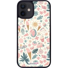 iPhone 12 mini Case Hülle - Silikon schwarz Sommer Pink Muster