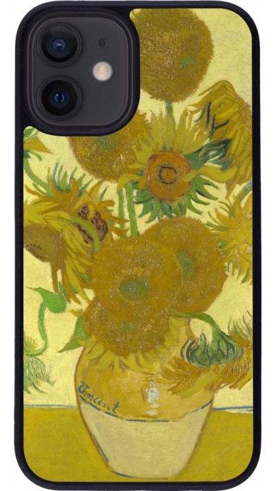 iPhone 12 mini Case Hülle - Silikon schwarz Kunstbild - Sonnenblumen  - Van Gogh