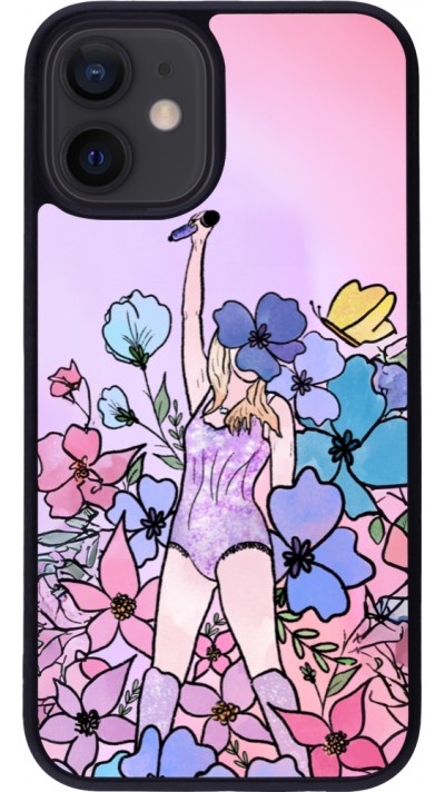Coque iPhone 12 mini - Silicone rigide noir Taylor Swift Sketch - Pink