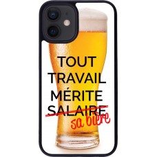 Coque iPhone 12 mini - Silicone rigide noir Tout travail mérite sa bière