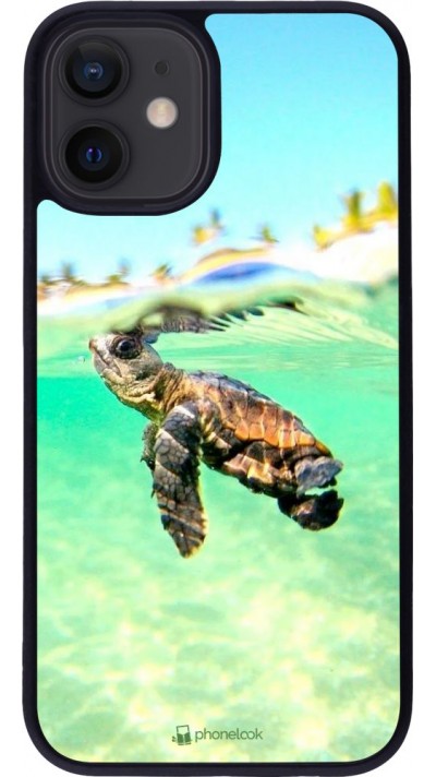 Coque iPhone 12 mini - Silicone rigide noir Turtle Underwater
