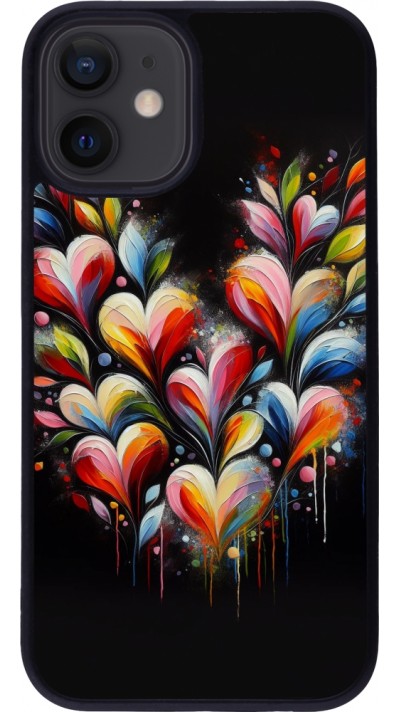 iPhone 12 mini Case Hülle - Silikon schwarz Valentin 2024 Schwarzes Herz Abstrakt