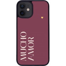 Coque iPhone 12 mini - Silicone rigide noir Valentine 2024 mucho amor rosado