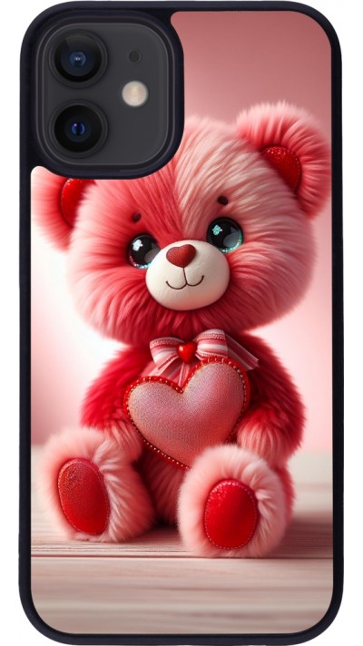 iPhone 12 mini Case Hülle - Silikon schwarz Valentin 2024 Rosaroter Teddybär
