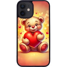 Coque iPhone 12 mini - Silicone rigide noir Valentine 2024 Teddy love
